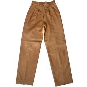 Vintage 80’s Leather Pleated Trousers Womens 8 Tan Betty Hanson Tapered Hi Rise